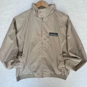 Vintage Beige Golf Windbreaker Jacket Mens Large  Tan Plaid Lined Vermont Resort